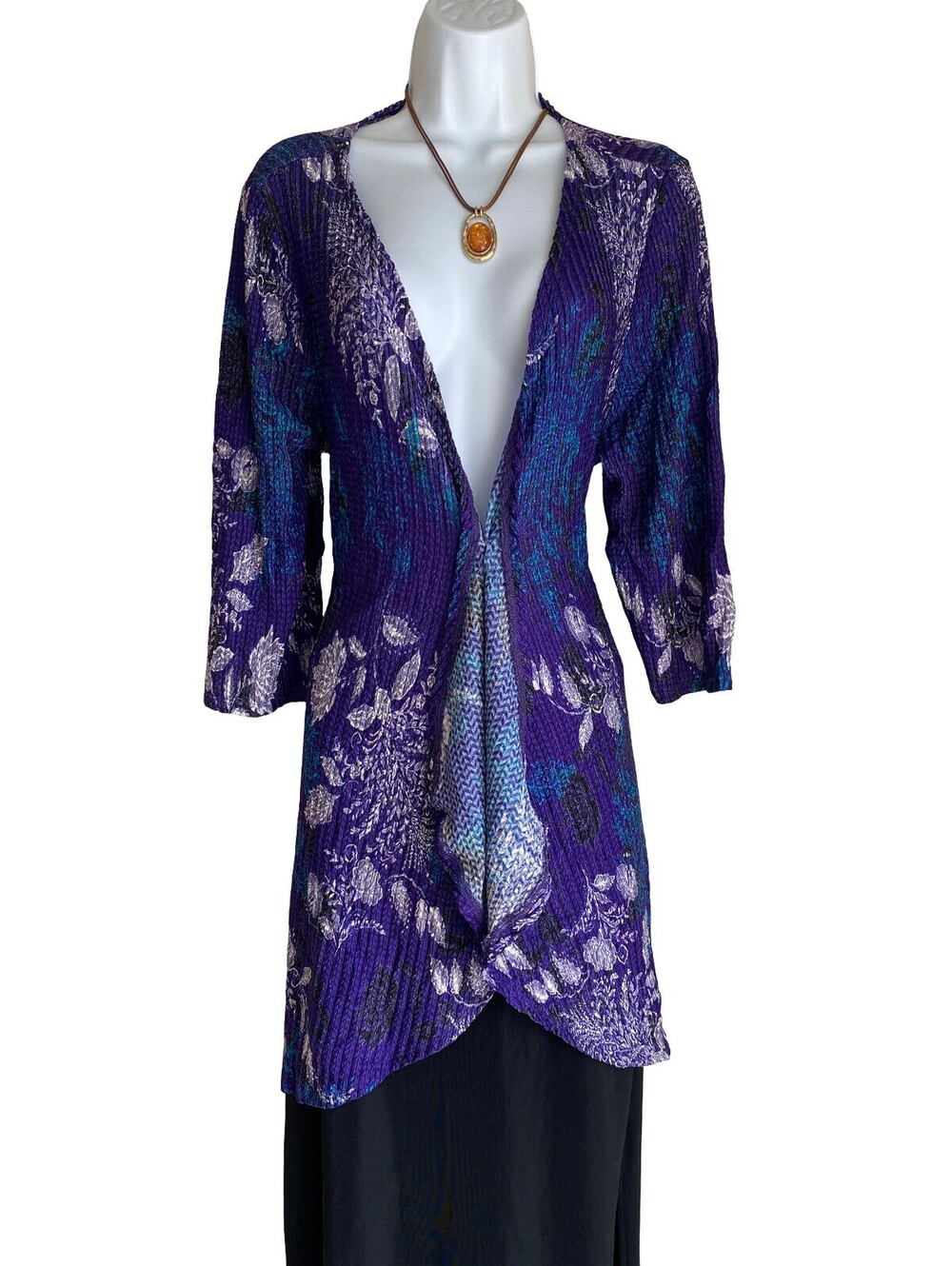 VTG Catherines Plus 1X Purple Floral Tunic Cardigan Whimsigoth Goth Dark Romance